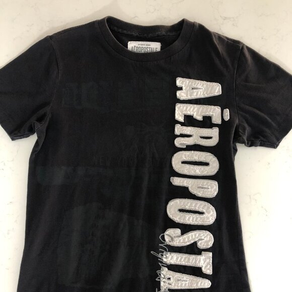 Aeropostale 1987 Casual Sht Slv Crew Nk Cotton Graphic T-Shirt Top Blk Wht Sz XS - Picture 3 of 9